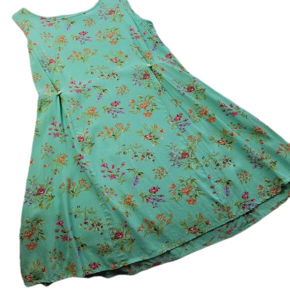 Demure Vintage Eddie Bauer Sleeveless Dusty Turquiose Floral Dress size Large - Picture 7 of 12